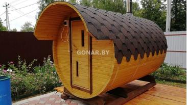 Баня-бочка «Gonar» 3.5 метра с козырьком