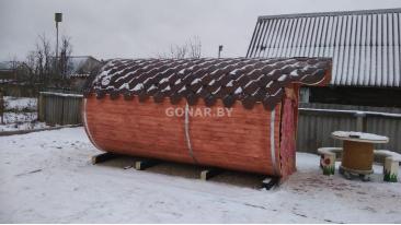 Баня-бочка «Gonar» 4.5 метра с козырьком